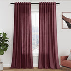 Nanspring Burgundy Linen Curtains Semi Sheer 96 Inches Long 2 Panels Set for Living Room Back Tab Rod Pocket Light Filtering Drape for Bedroom Modern Farmhouse Coastal Decor Protect Privacy 52x96