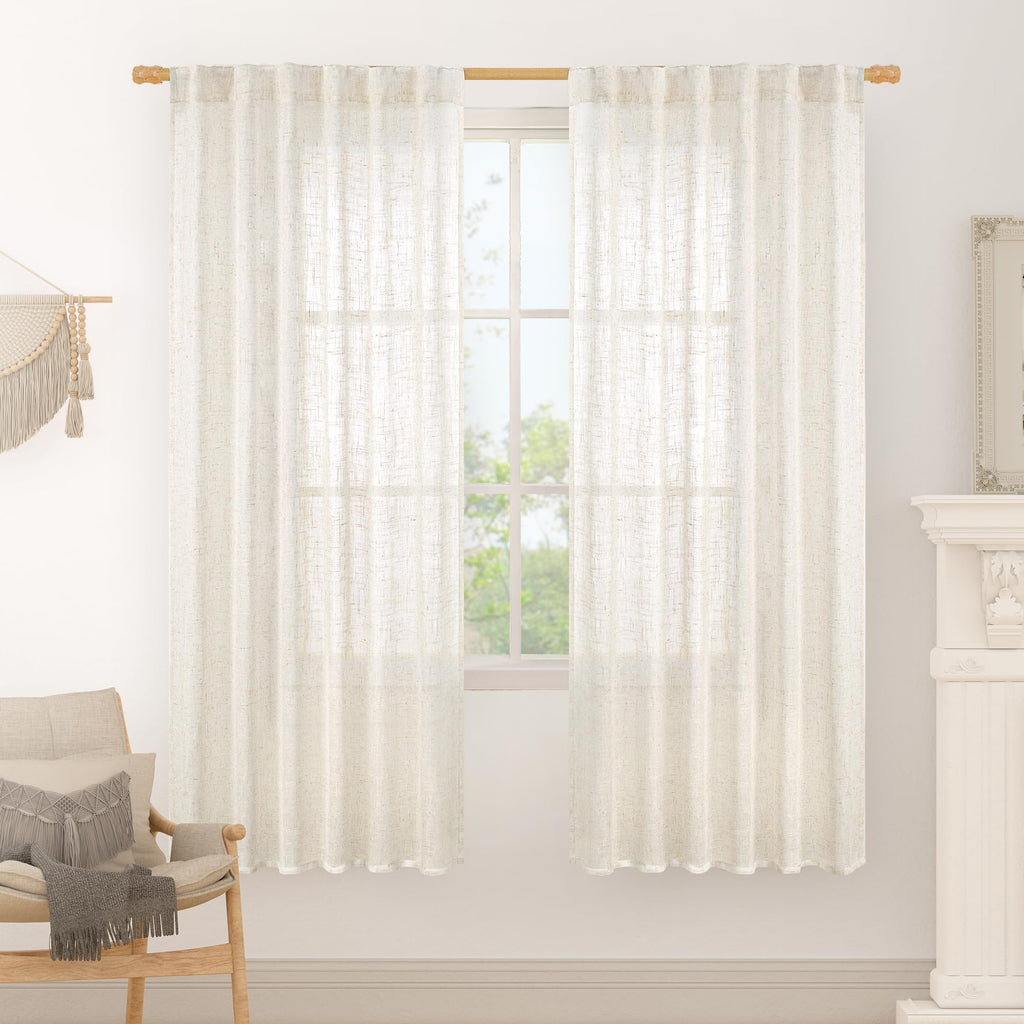 LAMIT 68 inch Length Linen Curtains for Living Room 2 Panels, 52 x 68 Inch