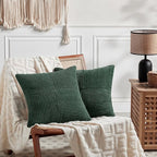 Fancy Homi Set of 2 Dark Green Decorative Throw Pillow Covers 24x24 Inch for Bedroom Couch Bed, Boho Farmhouse Forest Green Home Decor, Soft Corss Corduroy Patchwork Textured Cushion Case 60x60 cm