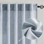 MIULEE Chambray Blue Linen Curtains 72 Inch Length 2 Panels for Bedroom Living Room, Soft Linen Textured Window Drapes Semi Sheer Light Filtering Back Tab Rod Pocket Farmhouse Modern Burlap Look Decor