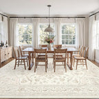 Area Rugs 9x12 Living Room: Vintage Boho Neutral Washable Rug Indoor Soft Large Area Rug Carpet for Bedroom Nursery Farmhouse Dining Room Office Floor Non-Slip Low Pile Under Table Rug Beige White