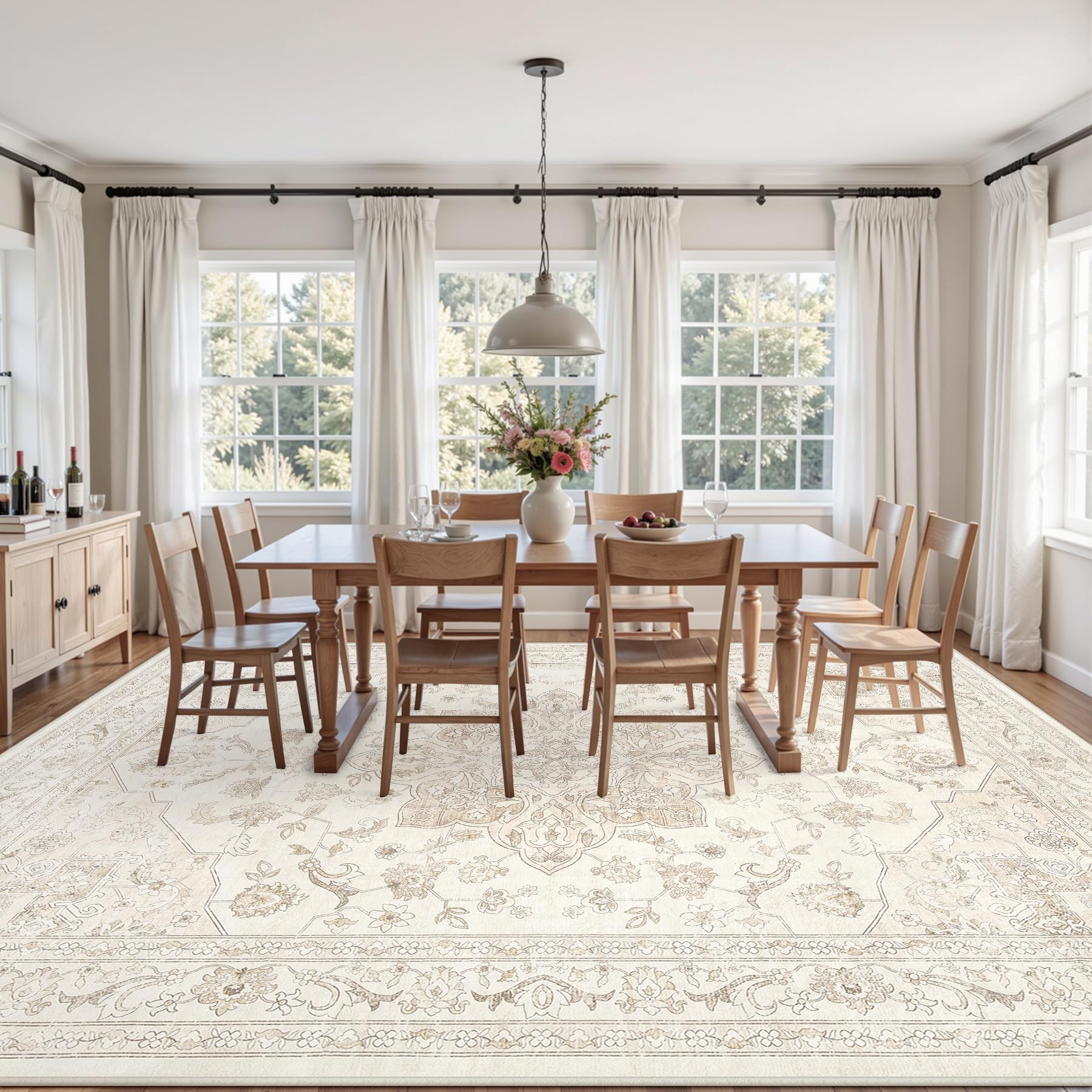 Luxturiy 5x7 Area Rugs Living Room: Bedroom Washable Carpet Beige White