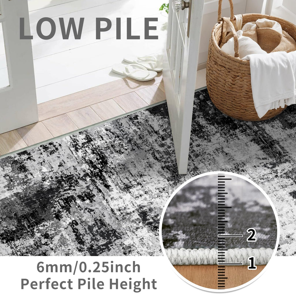 WIEVEDENS 2x3 Small Washable Area Rug: Non-Slip Indoor Door Mat for Entrance Doorway Kitchen Bedroom Living Room - Abstract Farmhouse Throw Rug for Modern Home Decor Black Grey