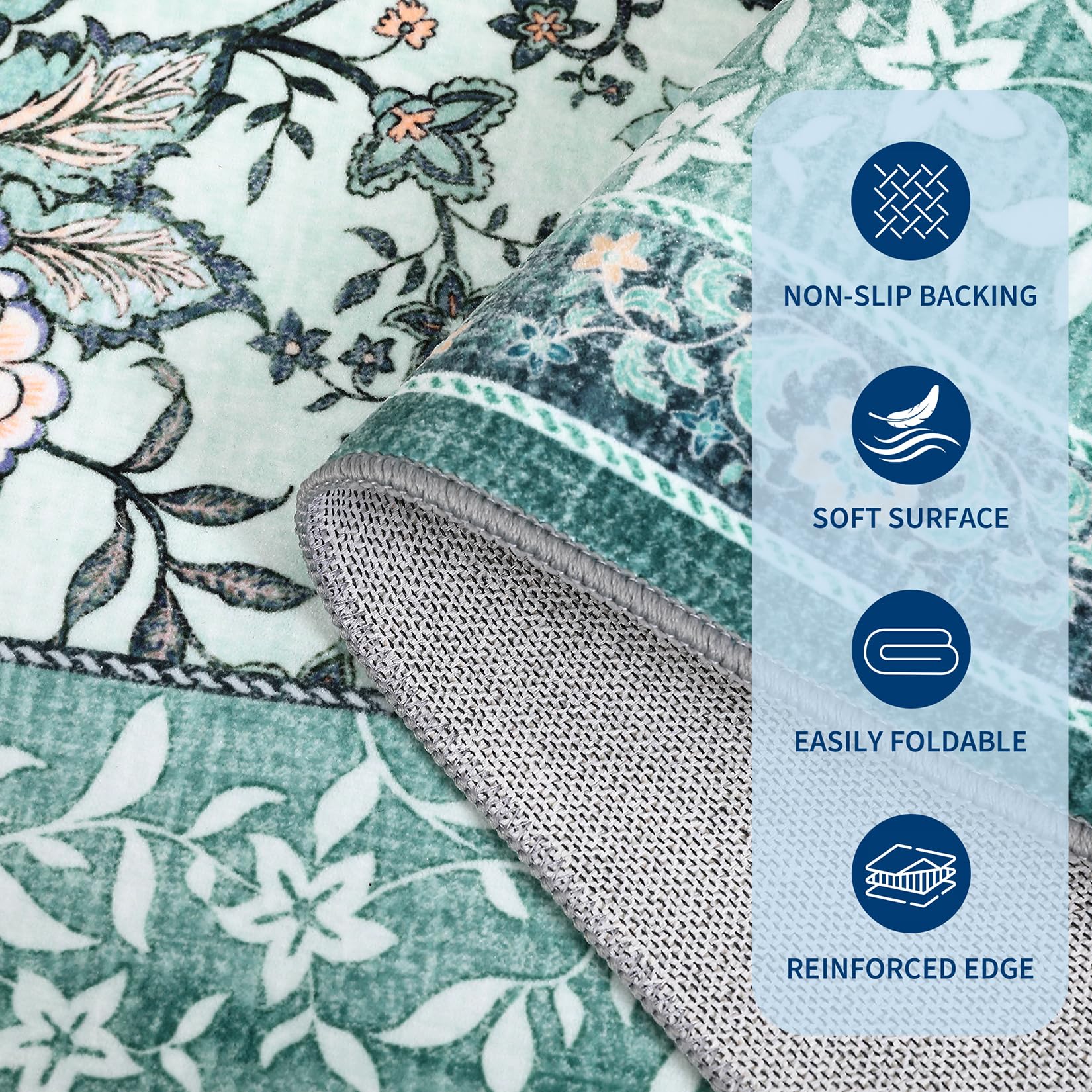 GarveeHome Teal 2x3 Door Mat Indoor Rugs for Entryway Provence Small Botanical Grove Cottage core Washable Non-Slip Low-Pile Rug for Bedroom Bathroom Entrance TPE Backing