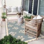 Othilic 3x5 Floral Entry Rug - Small Washable Indoor Outdoor Mats for Front Door Non-Slip Porch Rug Blue Boho Farmhouse Scalloped Throw Rugs for Living Room Bedroom Entryway Kitchen Office Porch Decor