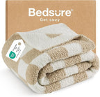 Bedsure GentleSoft Checkered Twin Blanket for Couch, Super Soft Cozy & Warm Knit Throw Blanket, Lightweight & Fluffy Plaid Blankets for Bedding, Sofa, Gifts for Women Men, Beige, 60x80 Inches