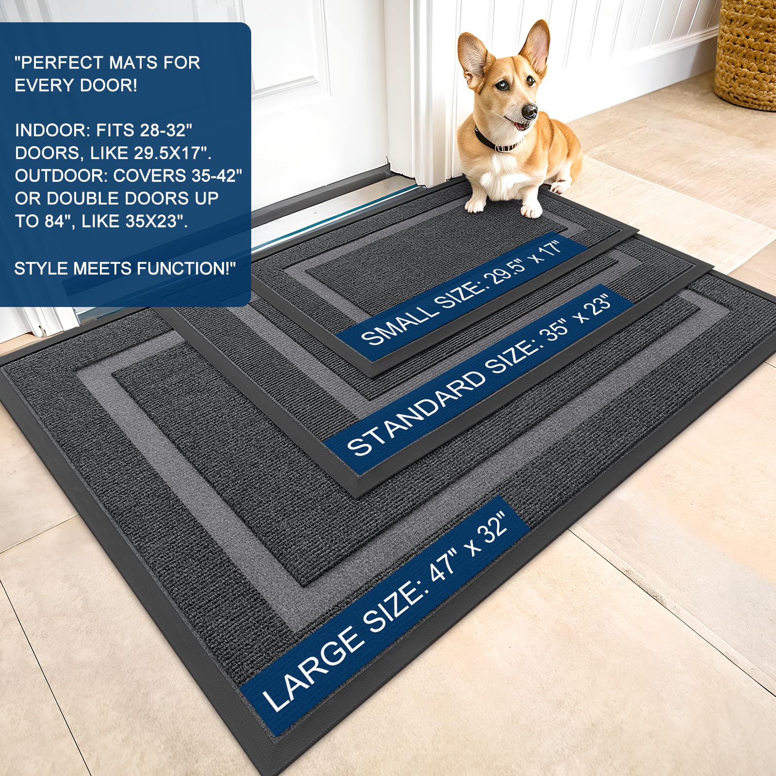 OLANLY Front Door Mat Outside 29.5x17, All-Season Heavy-Duty Rubber Doormat