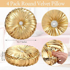 Kathfly Set of 4 Decorative Round Pleated Throw Pillows, Classy Velvet Pumpkin Round Throw Pillows, Decorative Floor Pillow for Bed Chair Home Sofa Decor, 14" Diameter(Gold and Silver)