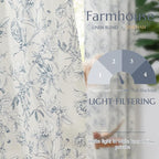 jinchan Floral Curtains 96 Inches Long Blue Flower Linen Farmhouse Curtain for Living Room French Country Vintage Curtain Rod Pocket Curtains Set 2 Panels Blue Floral Printed