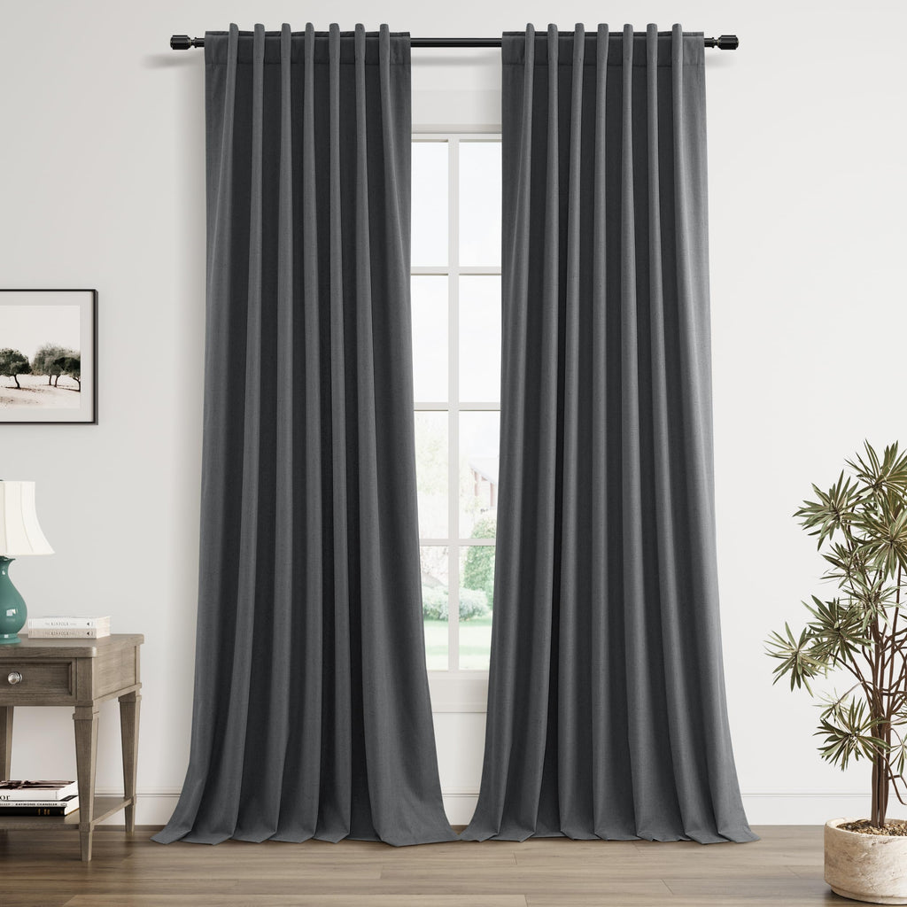 Guken 100% Blackout Curtains 102 Inch Length 2 Panels Set for Living Room Bedroom Back Tab Thermal Insulated Black Out Linen Drapes Room Darkening Blazer Grey,52x102