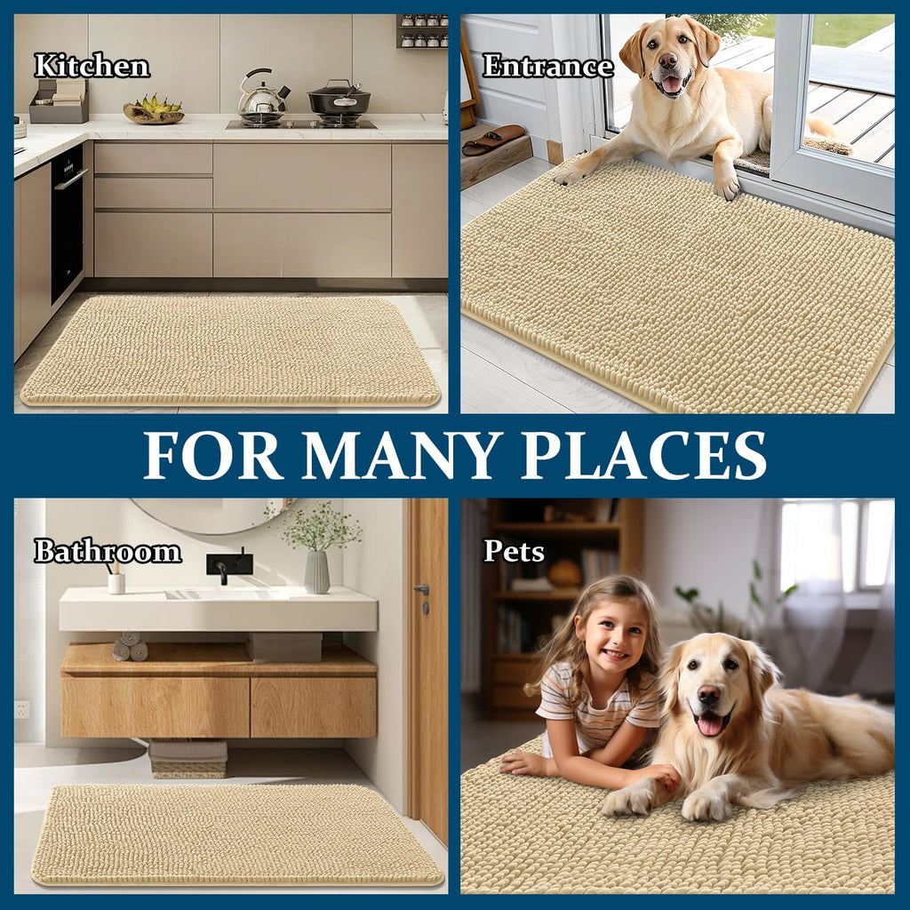 OLANLY Dog Door Mat for Muddy Paws 47x32, Super Absorbent Chenille Mud Mat