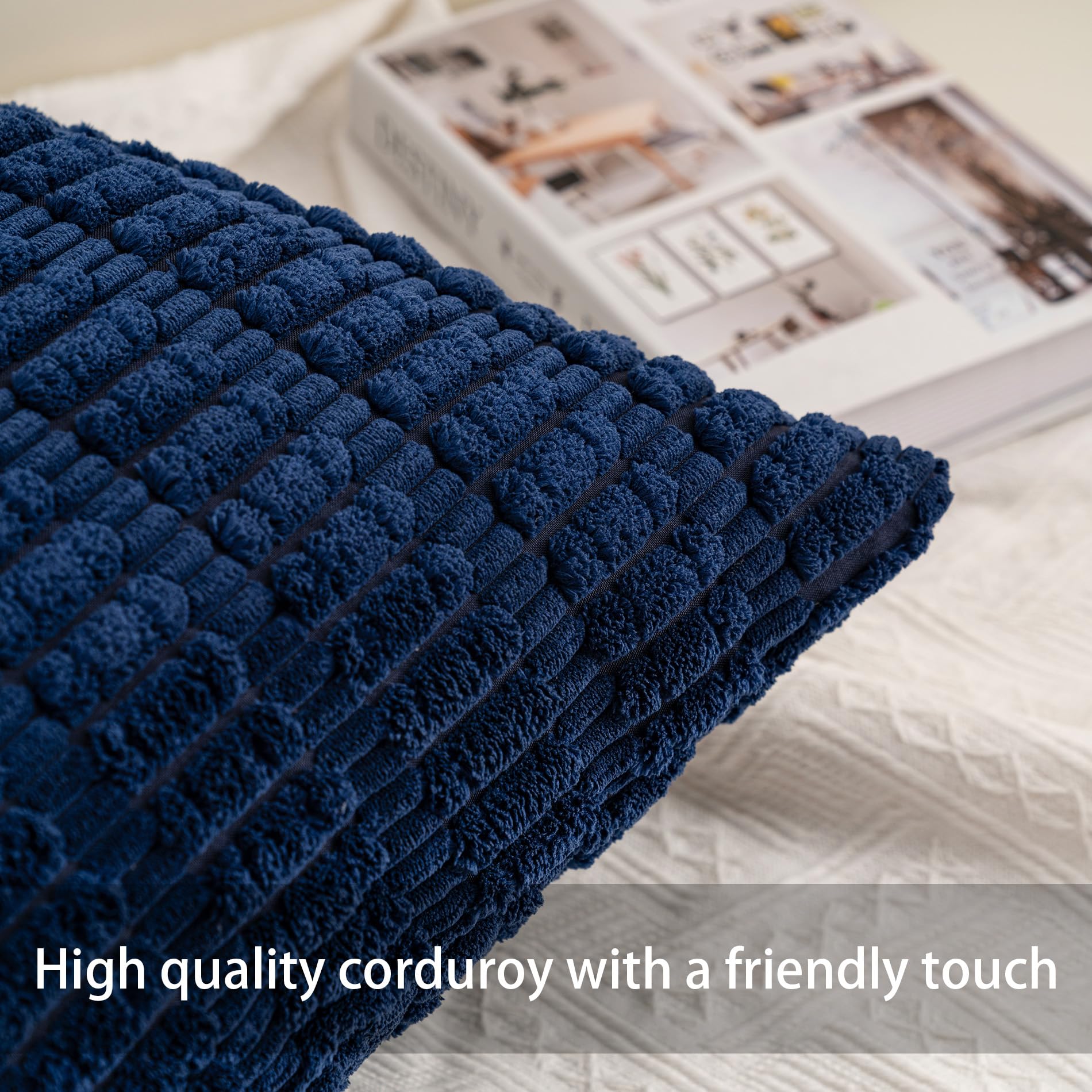 Aegero Pack of 2 Corduroy Decorative Throw Pillow Covers 24x24 Inch, Blue