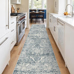 2'6"x12' Washable Hallway Runner Rug - Non Slip Kitchen Runner Rugs with Rubber Backing Vintage Low-Pile Carpet Runners for Entryway Dining Room Laundry Room Home Decor (Blue)