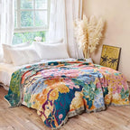 MSGKV Boho Throw Blanket for Bed 60"x80" Cotton Couch Blankets Floral Twin Size Spring Breathable Farmhouse Blankets All Seasons Lightweight Muslin