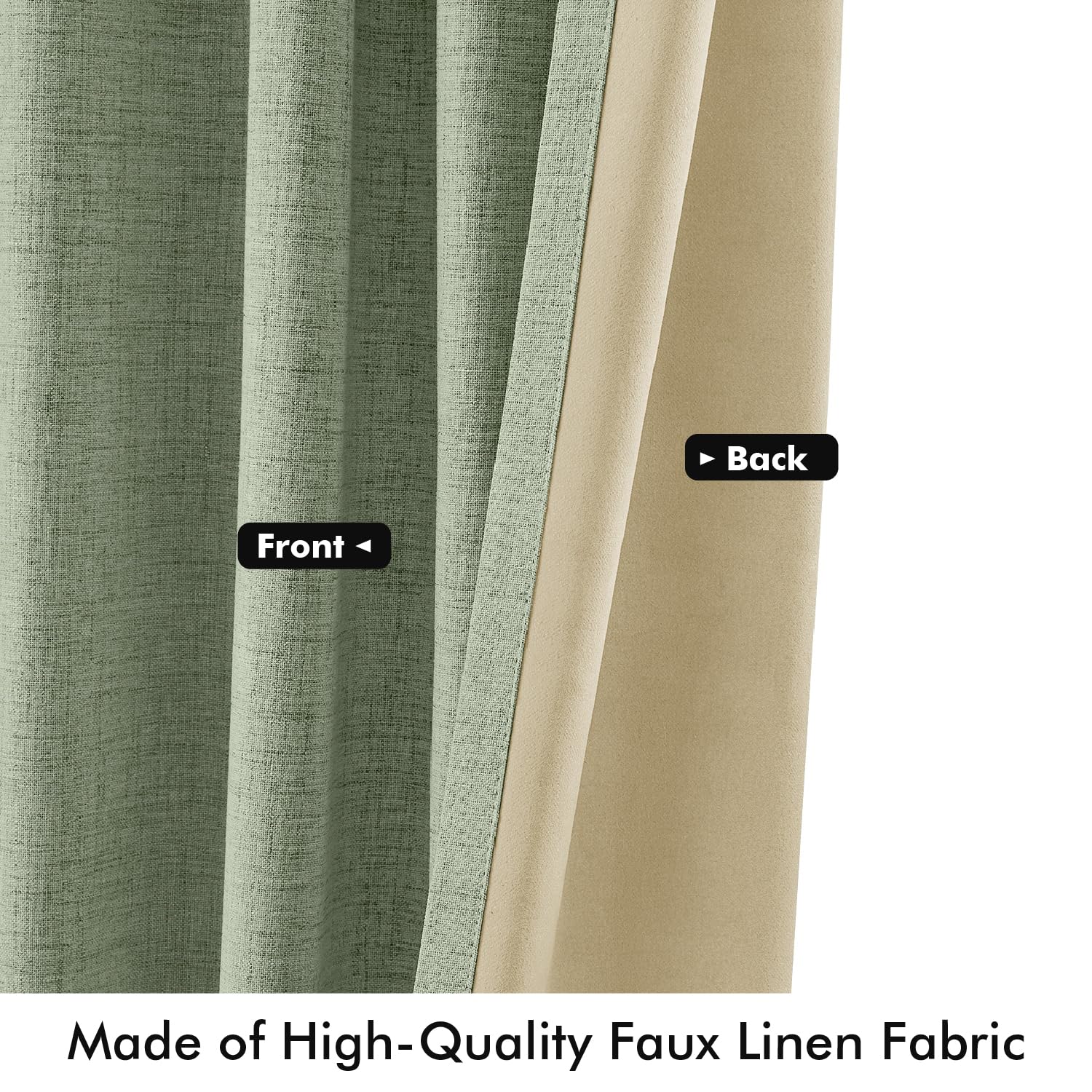 MIULEE 100% Blackout Linen Curtains 42 x 72 Inch Sage Green 2 Panels
