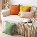 MIULEE Orange Decorative Throw Pillow Covers for Couch Bed Livingroom 18x18 Inch Set of 2 Boho Accent Throw Pllows Broadside Striped Patchwork Soft Corduroy Pillowcases