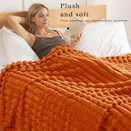 Exclusivo Mezcla King Size Flannel Fleece Blanket, Super Soft Striped Jacquard Bed Blanket, Lightweight Fuzzy Cozy for All Seasons, 90x104 Inches, Burnt Orange