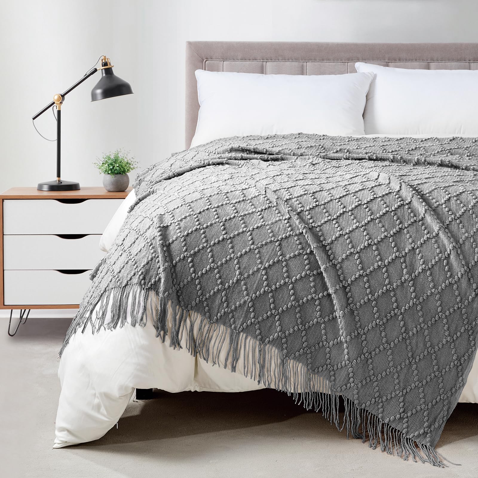 BOURINA Light Grey Throw Blanket 50 x70 Inch Jacquard Throw Knitted Blanket
