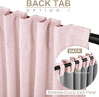100% Blackout Shield Soft Pink Linen Blackout Curtains for Bedroom 96 Inches Long, Back Tab/Rod Pocket Living Room Drapes, Thermal Insulated Blackout Curtains 2 Panels Set, 50" W x 96" L