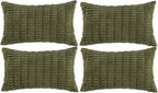 Fancy Homi 4 Packs Boho Moss Green Decorative Throw Pillow Covers 12x24 Inch for Couch Bed Sofa, Rustic Modern Farmhouse Home Decor, Soft Plush Corduroy Cute Rectangle Cushion Case 30x60 cm