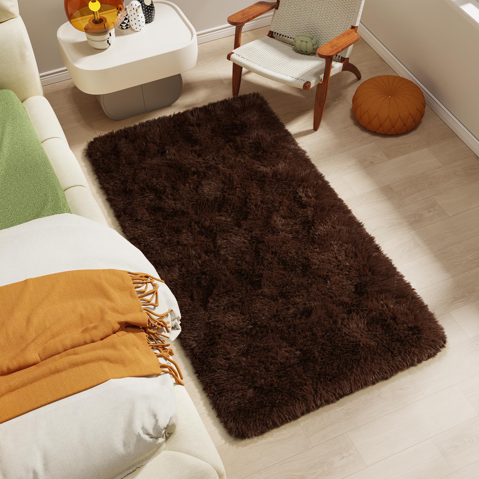 LOCHAS 2x4 Runner Rugs for Hallway, Fluffy Area Rugs for Bedroom, Brown