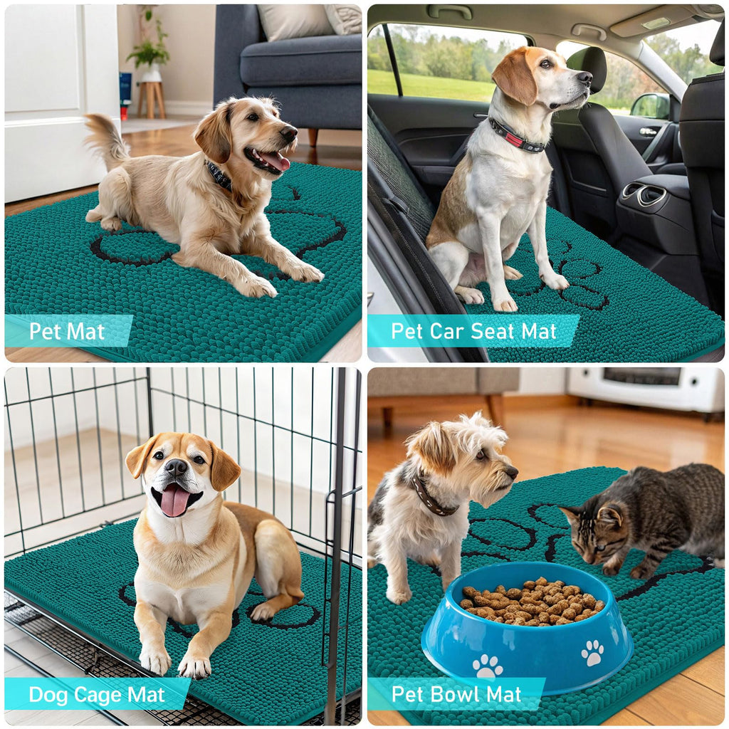 OLANLY Dog Door Mat for Muddy Paws 36x24, Paw Print Design Chenille Mud Mat