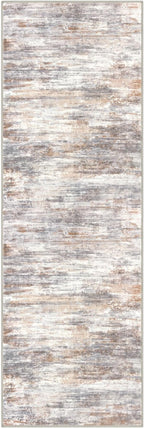 KOZYFLY Modern Abstract Hallway Runner Rug, 2.6x8 Washable Rug Runner Non-Slip Soft Striped Kitchen Runner Rugs, Print Multi Grey/Orange Carpet Runner for Entryway Bathroom