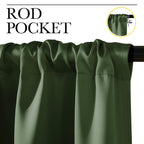 NICETOWN Dark Green Blackout Cafe Satin Curtains for Small Windows, 42" Wide by 63" Long, 2 Panels, Rod Pocket Noise Reducing Faux Silk Blackout Drapes for Dining Room