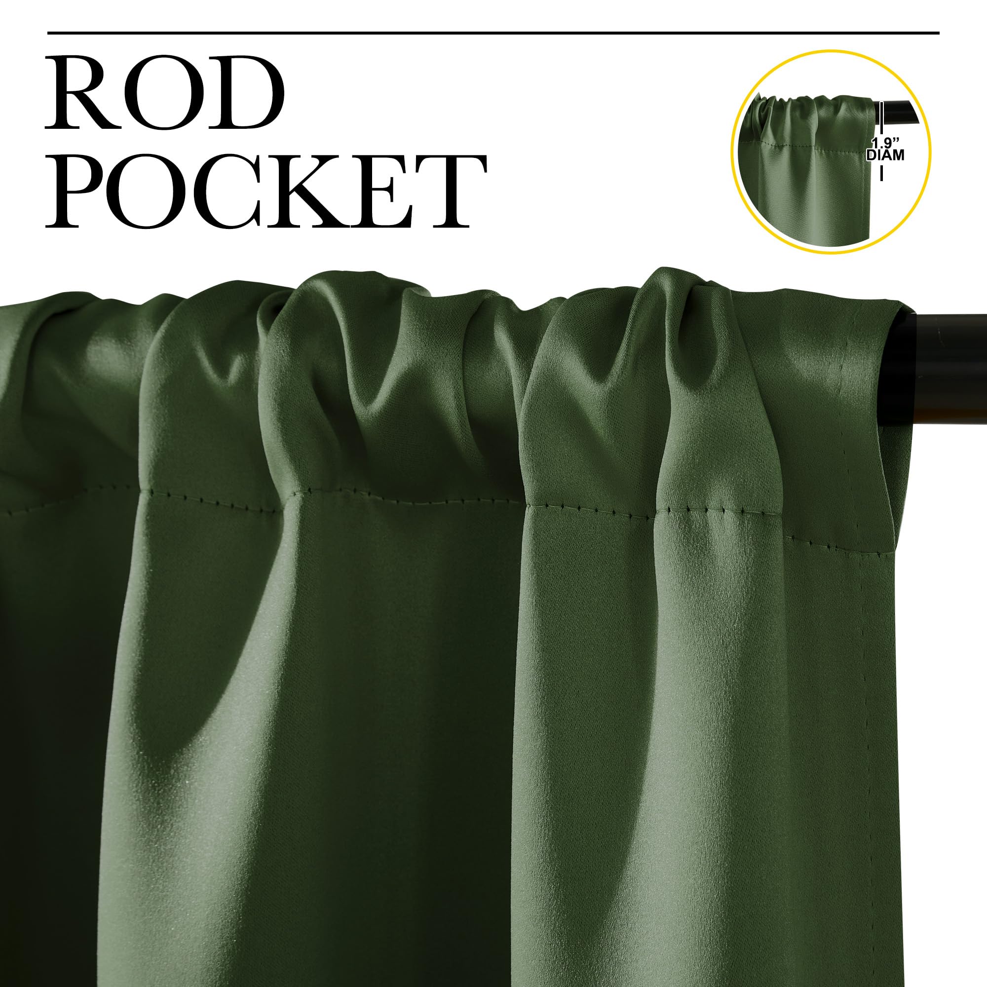 NICETOWN Dark Green Blackout Cafe Satin Curtains for Small Windows, 42" Wide by 63" Long, 2 Panels, Rod Pocket Noise Reducing Faux Silk Blackout Drapes for Dining Room