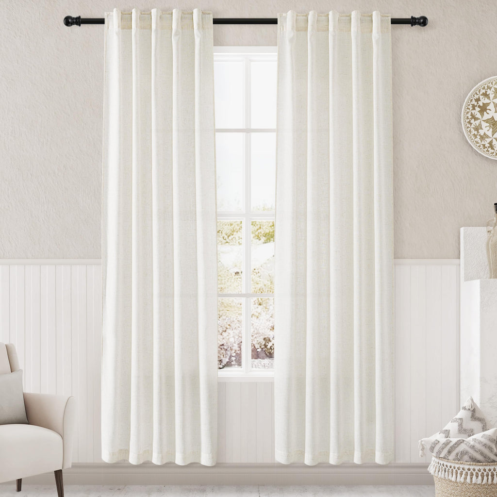 Nanspring Mist Sage Linen Curtains Semi Sheer 96 Inches Long 2 Panels Set for Living Room Back Tab Rod Pocket Light Filtering Drape for Bedroom Modern Farmhouse Coastal Decor Protect Privacy 52x96 — 기타