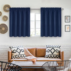 DWCN Short Curtains for Bathroom Windows 36 inches Length 2 Panels Set, Half Window Blackout Curtains for Kitchen, Rod Pocket Energy Saving Drapes (W60 x L36 Inch, Navy Blue)