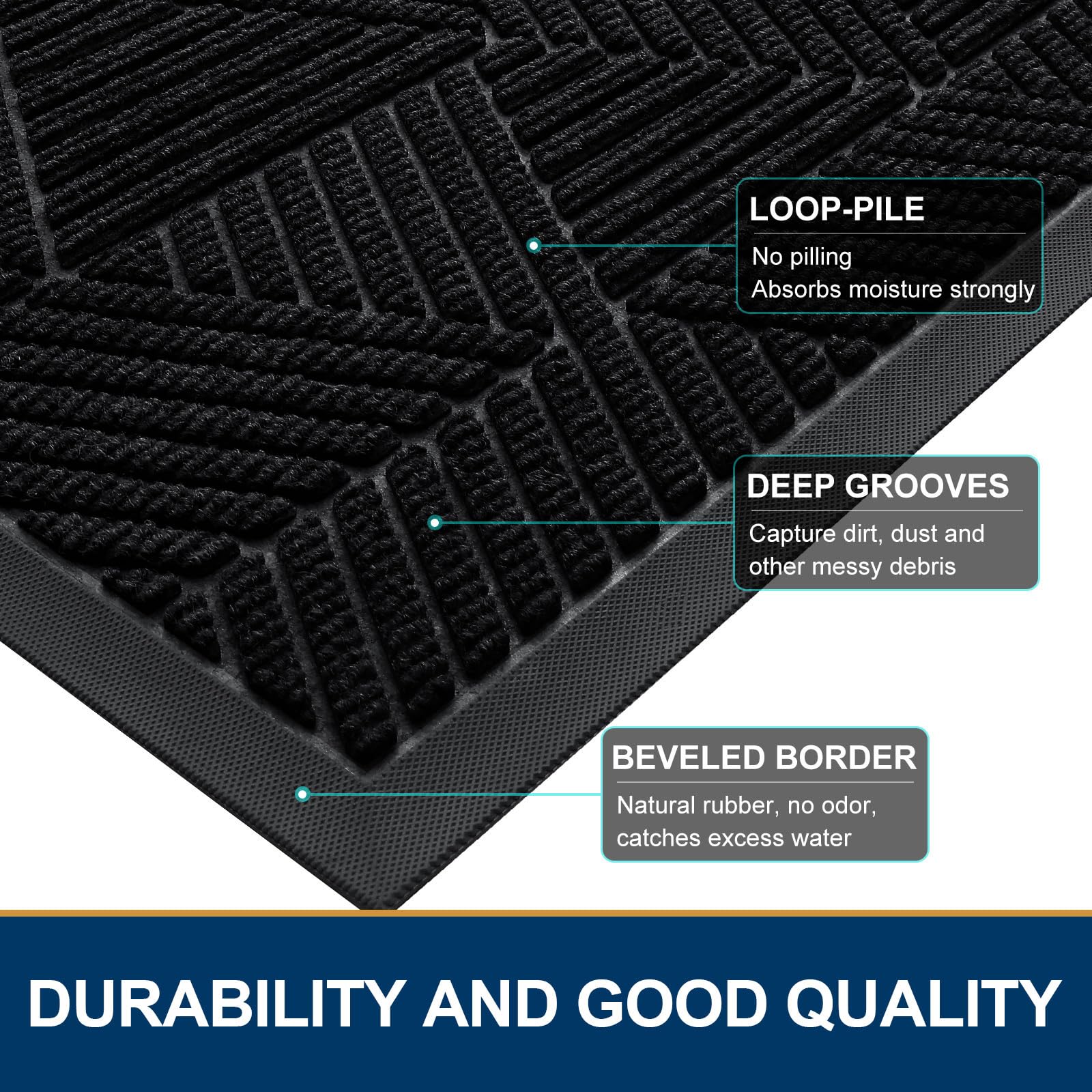 Smiry Front Door Mat Outside Entrance, Low Profile Rubber Doormat, 71x47