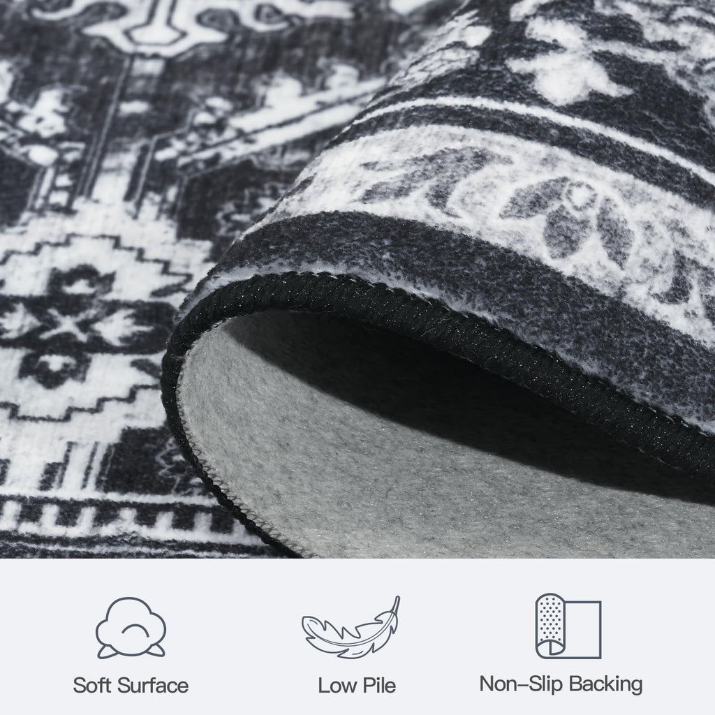 5x7 Area Rugs for Living Room Bedroom, Black Washable Non-Slip Carpet