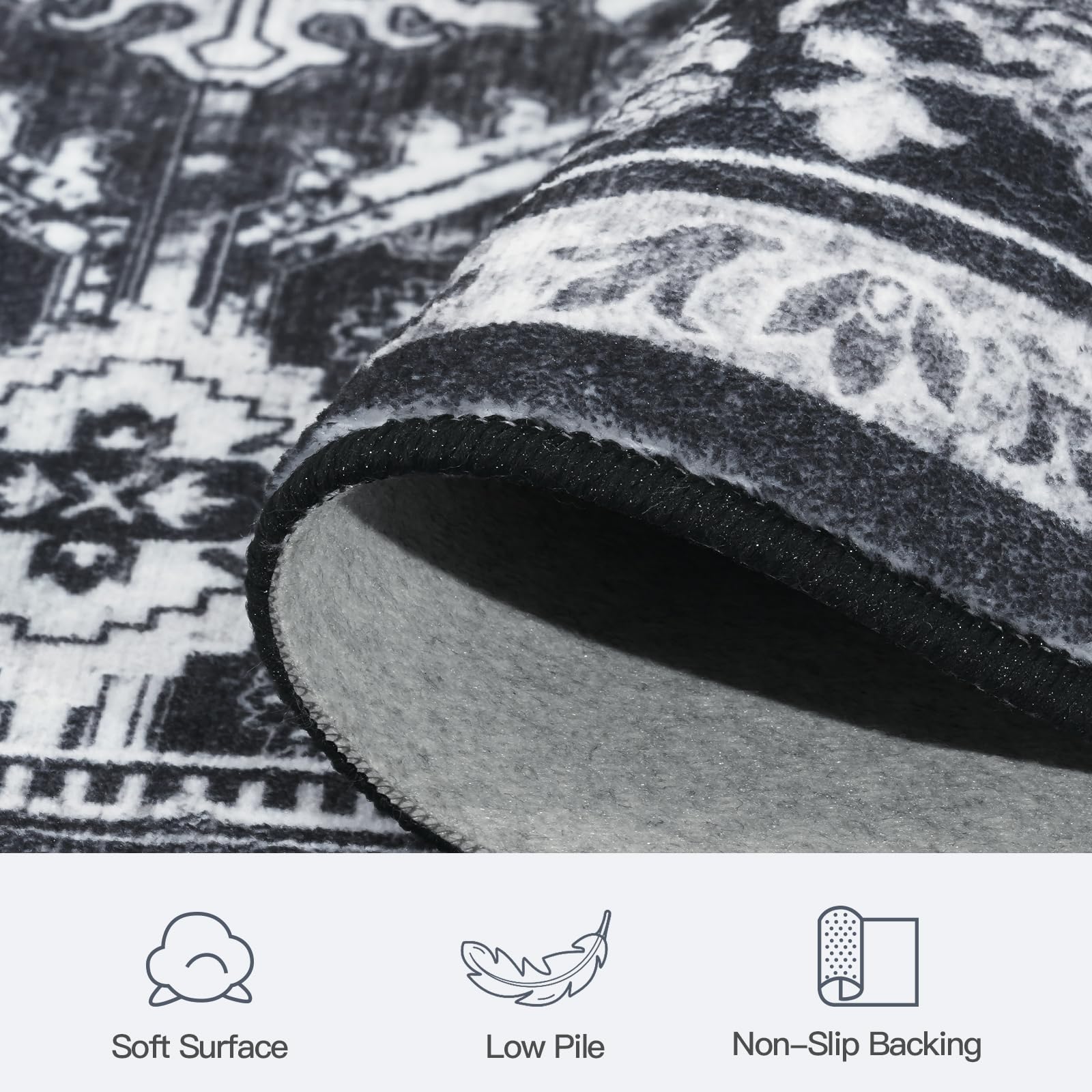 5x7 Area Rugs for Living Room Bedroom, Black Washable Non-Slip Carpet