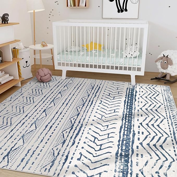 Nakagishi Boho 5x7 Area Rug Living Room Rugs Machine Washable Navy Blue