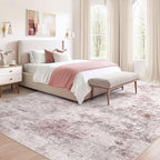 UERMEI 9x12 Area Rug Living Room Rugs - Washable Neutral Modern Abstract Soft Thin Large Rug Indoor Floor No Slip Rug Carpet for Bedroom Under Dining Table Home Office Decor - Pink