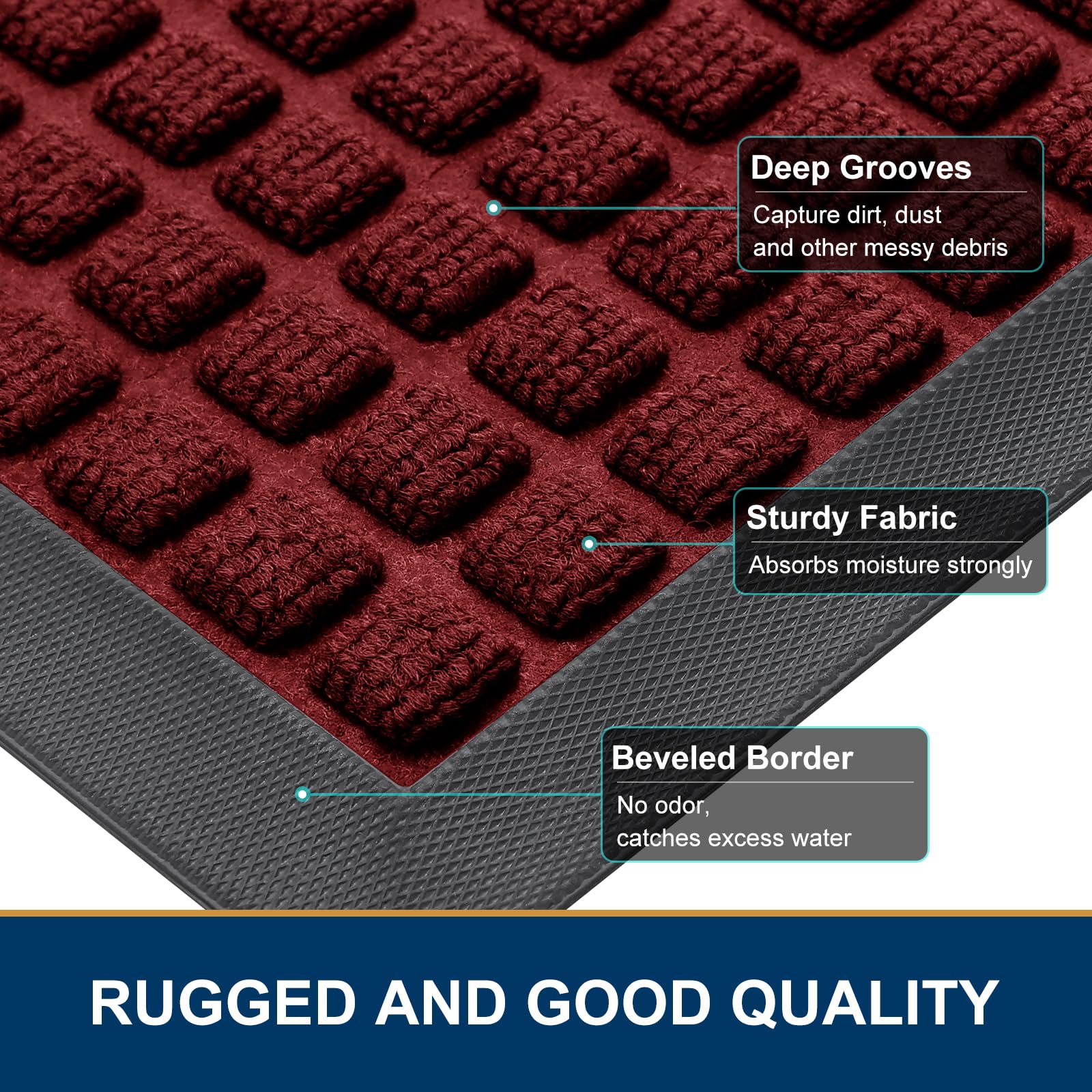 Smiry Front Door Mat Outside Entrance, Natural Rubber Doormat, 29.5x17 Inch
