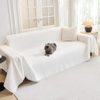 MYSKY HOME Sofa Covers for 2 Cushion Couch L Shaped Couch Cover Washable Couch Cover with Tassels Boho Couch Covers Non Slip Super Universal Soft Sofa Slipcover for Kids, Dogs, Pets, 71"x118", White