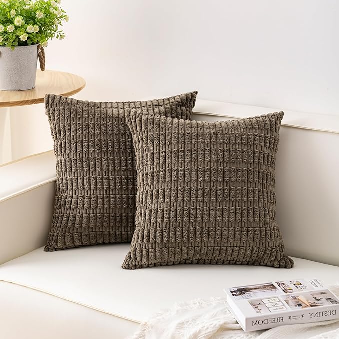Aegero Pack of 2 Corduroy Decorative Throw Pillow Covers 20x20 Inch, Green
