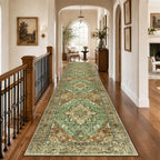 RELEANY Washable Area Rug, Runner 3'x12', Brick/Brown/Green