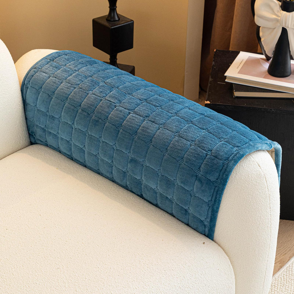 MDSASFD Velvet Couch Cover, Plush Sectional Sofa Cover Washable, Anti Slip Sofa Slipcover for Armrest & Backrest, Furniture Protector Covers for Pets & Kids(1PC, Blue, 35.4"×35.4", Single Seater)