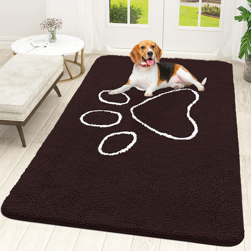 OLANLY Dog Door Mat for Muddy Paws 59x35, Paw Print Design Chenille Mud Mat