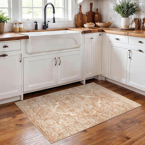 2x3 Washable Area Rug for Entryway: Throw Vintage Neutral Rugs Brick