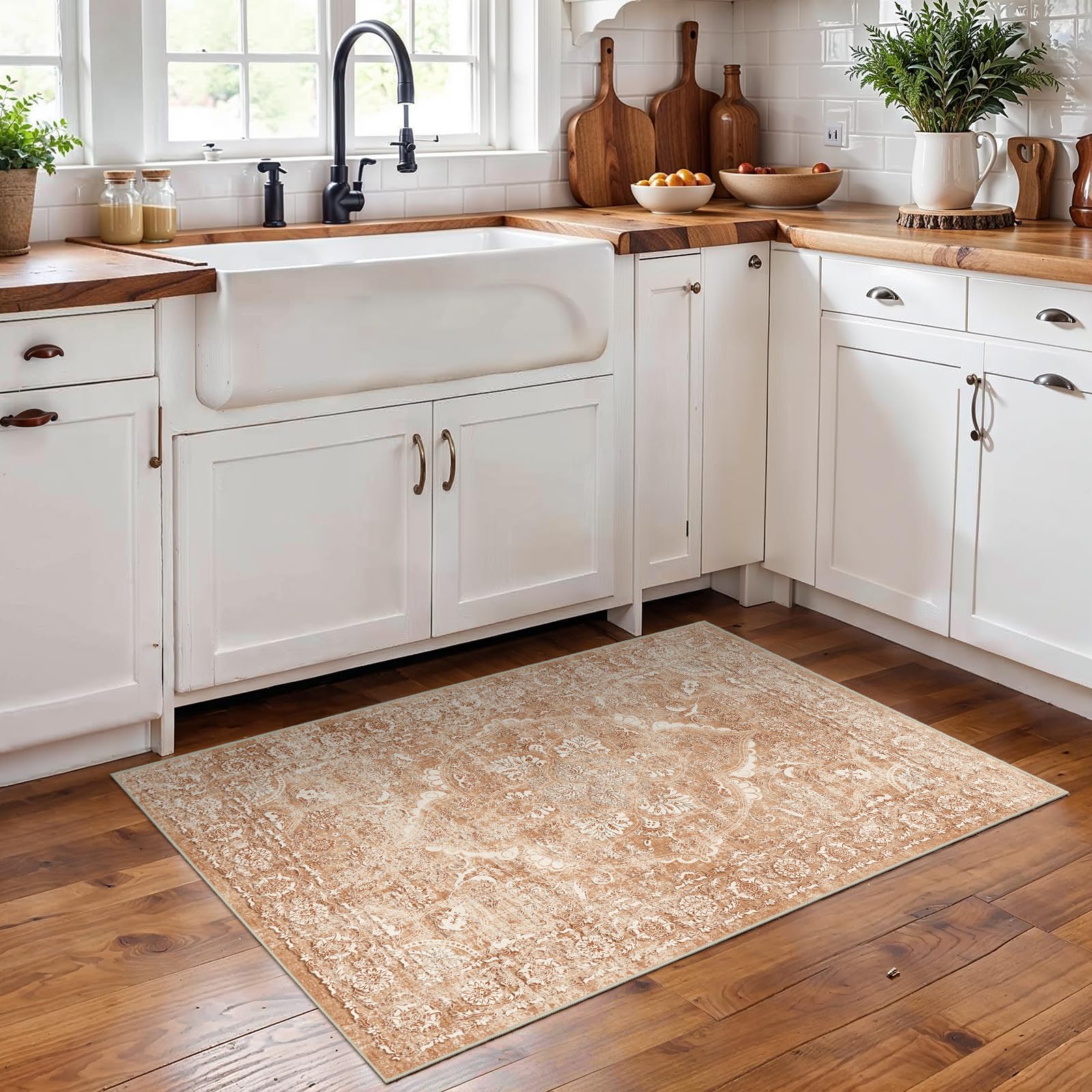 2x3 Washable Area Rug for Entryway: Throw Vintage Neutral Rugs Brick