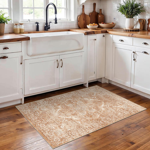 2x3 Washable Area Rug for Entryway: Throw Vintage Neutral Rugs Brick