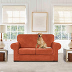 WEERRW Velvet Couch Covers for 2 Cushion Couch Sofa - High Stretch Luxury Velvet Plush 3 Pieces Sofa Slipcovers with Elastic Bottom, Furniture Protector for Pets, Machine Washable, Pumpkin, Medium
