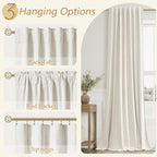 Extra Long 100% Blackout Linen Curtains for Bedroom 132 Inches Long Natural Cream Black Out Curtain Back Tab Thermal Insulated Room Darkening Window Drapes for Living Room 2 Panels Beige Ivory 52x132