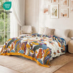 MSGKV Boho Throw Blanket 50"x60" Cotton Throw for Couch Sofa, Floral Quilt
