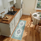 RELEANY Washable Area Rug, Runner 2'x5', Teal Green/White/Navy
