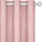 Deconovo Pink Blackout Curtains for Bedroom, Thermal Insulated Soundproof Pravicy Curtain, Silver Wave Dots Print, 42 x 63 Inch Long, Machine Washable Window Panels for Kids Room Nursery, Set of 2